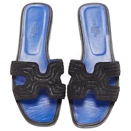 Hermès-Hermes Oran H logo beaded insole sandals-Black