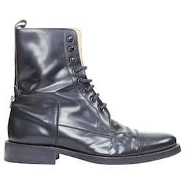 Balenciaga-Balenciaga polished leather lace up topstitch combat boots-Black