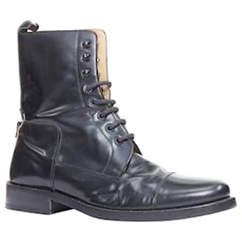 Balenciaga-Balenciaga polished leather lace up topstitch combat boots-Black