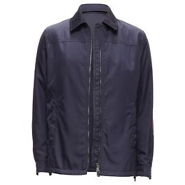 PRADA 2019 navy blue nylon zip front dual pocket minimal jacket IT46 S Blue Navy blue