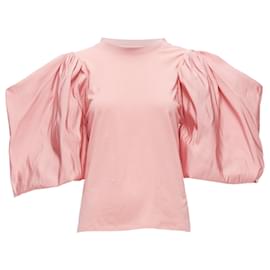 Alexander Mcqueen-Alexander Mcqueen Dramatic Puff Sleeve Cotton Tshirt-Pink