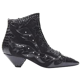 Saint Laurent-Saint Laurent Blaze scaled leather suede studded ankle bootie-Black