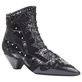 Saint Laurent-Saint Laurent Blaze scaled leather suede studded ankle bootie-Black