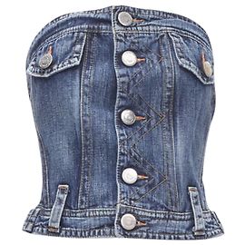Dsquared2 washed denim boned corset btier top Blue