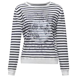 Dior-Christian Dior Mariniere Animal Print Stripe Bateau Sweater-White