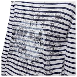 Dior-Christian Dior Mariniere Animal Print Stripe Bateau Sweater-White
