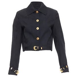 Versace Wolle Medusa Jacquard Barocco Cropped Jacke Schwarz