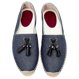Christian Louboutin-Christian Louboutin denim stud tassel espadrille shoes-Blue