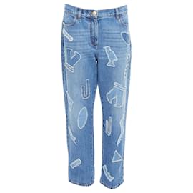 Chanel-Chanel 19A cotton hieroglyphics patch straight leg jeans-Blue