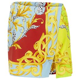 Gonna mini con spacco e spilla di sicurezza Medusa Barocco Acantus Pop di Versace Multicolore