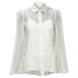 Gucci-Gucci Silk Blend Puff Sleeve Peter Pan Collar Cami Lined Blouse-White,Cream