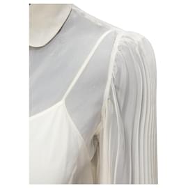 Gucci-Gucci Silk Blend Puff Sleeve Peter Pan Collar Cami Lined Blouse-White,Cream