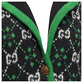 Gucci-Gucci GG Monogram Alpaca Wool Trim Knit Coat-Green