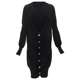 Cardigan en laine à boutons longs et à coupe basse Junya Watanabe Noir
