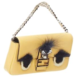 Fendi-Sac à main Fendi Micro Baguette en fourrure et cuir avec poignée supérieure-Jaune