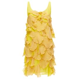 Fendi-Fendi Silk Overlay Flower Petal Mini Dress-Yellow