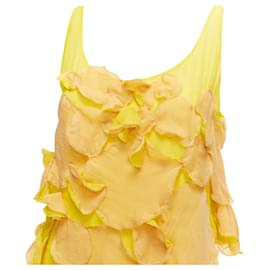 Fendi-Fendi Silk Overlay Flower Petal Mini Dress-Yellow