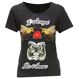 Gucci-Gucci L'aveugle Par Amour Linen Tiger Rose Print Patch Tshirt-Black