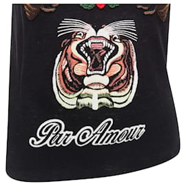 Gucci-Gucci L'aveugle Par Amour Linen Tiger Rose Print Patch Tshirt-Black