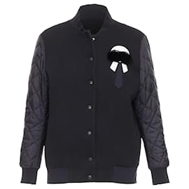 Fendi-Fendi Karlito modal blend fur trim quilted bomber jacket-Black