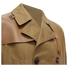 Gucci-Gucci Leather Trimmed Cotton Wool Blend Lined Trench Coat-Brown