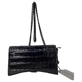 Balenciaga- Balenciaga Hourglass Embossed Chain on Wallet in Black Leather-Black