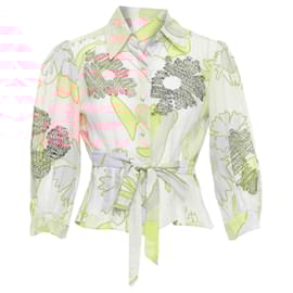 Chanel-Chanel 03P cotton floral print embroidery tie belt crop blouse-Multiple colors