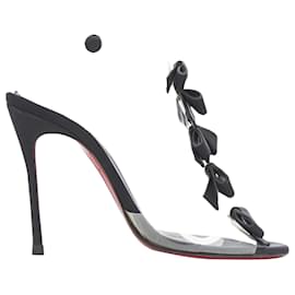 Christian Louboutin-Christian Louboutin Bow Bow grosgrain ribbon PVC t-strap sandal heels-Black