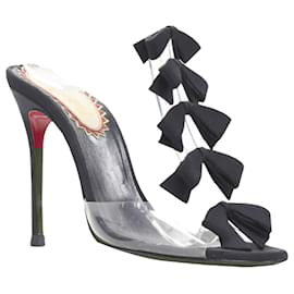 Christian Louboutin-Christian Louboutin Bow Bow grosgrain ribbon PVC t-strap sandal heels-Black