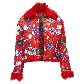 Reversible Blütenmuster Kunstfell Cropped Jacke Kenzo Memento Rot