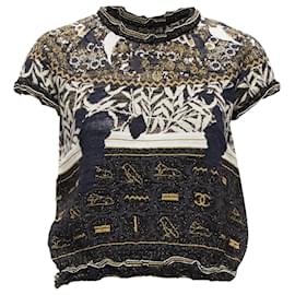 Chanel-Chanel Gold Egyptian Hieroglyphics CC Cap Sleeve Sweater-Black