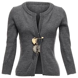 Dolce & Gabbana-Dolce Gabbana Sicily Baroque Heart Ribbon Charm Pin Cardigan-Grey