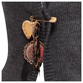 Dolce & Gabbana-Dolce Gabbana Sicily Baroque Heart Ribbon Charm Pin Cardigan-Grey