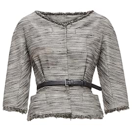 Dior-Christian Dior Applique Cotton Leather Belt Cropped Bar Jacket-Black