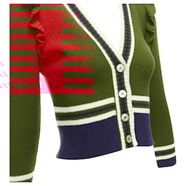 Gucci-Gucci Wool Ruffle Trim Ribbed Hem Cropped Cardigan-Red