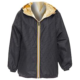 Fendi-Fendi KWay metallic FF reversible waterproof windbreaker-Golden,Metallic