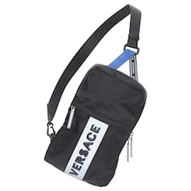 Versace-Versace reflective logo nylon Greca sports strap sling crossbody bag-Black