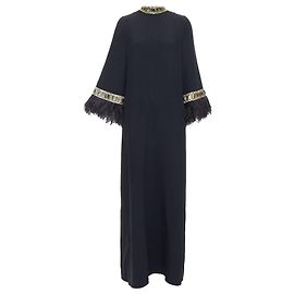 Maxikleid mit Straußenfedern und Glasperlen von Andrew GN Runway Schwarz