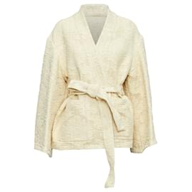 Dior-Dior cream cotton oriental jacquard wide sleeve belted coat-White,Cream