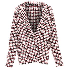Barrie cream cashmere lambswool houndstooth knit blazer Red Dark red