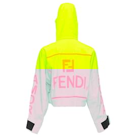 Fendi-Fendi neon yellow roma logo multi pocket cropped anorak-Green