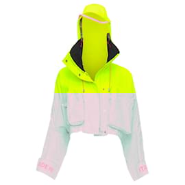 Fendi-Fendi neon yellow roma logo multi pocket cropped anorak-Green