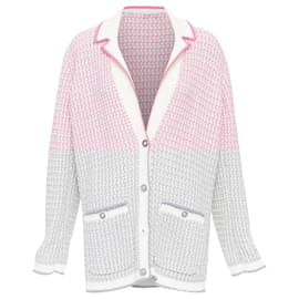 Chanel-Chanel tweed metallic buttons long knit cardigan-Pink