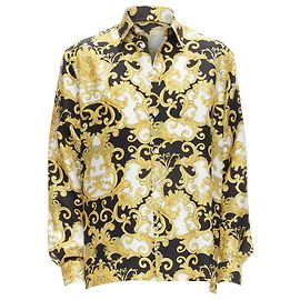 Camisa de seda con estampado Barocco Renaissance y firma g de Versace Multicolor