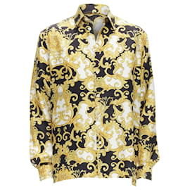 Versace-Camisa de seda com estampa Barocco Renaissance e assinatura g da Versace-Multicor