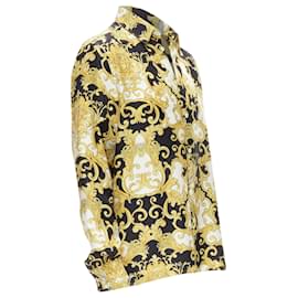 Versace-Camisa de seda com estampa Barocco Renaissance e assinatura g da Versace-Multicor
