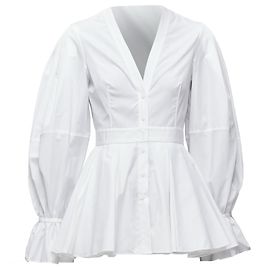 Camisa peplum de algodão com decote em V e mangas balão Alexander Mcqueen Branco