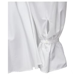 Alexander Mcqueen-Alexander Mcqueen Cotton V-Neck Balloon Sleeve Peplum Dress Shirt-White