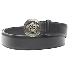 Versace-Versace Biggie Medusa Medallion Coin leather belt-Black