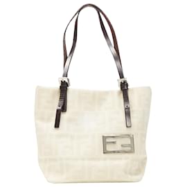 Fendi-Fendi Zucca FF Monogram canvas leather top handle tote bag-Brown,Beige